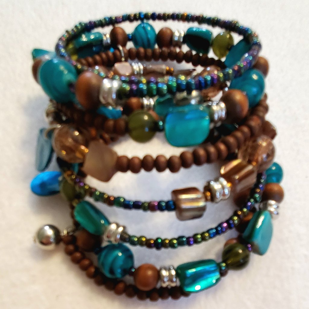 Seven Strans Brown And Turquoise Stones